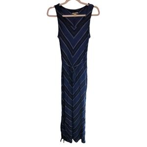 Democracy Blue Chevron Stripe Sleeveless Maxi Dress Belted Vintage Medium Denim‎